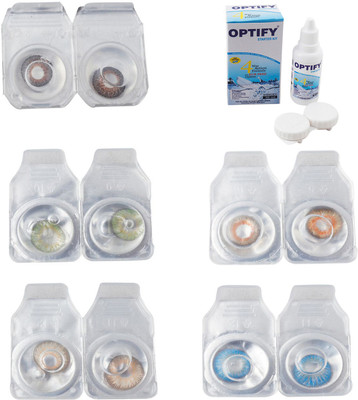

Optify Combo Pack Monthly Color Contact Lens With Solution Monthly Contact Lens(0, Brown-Green-Hazel-Honey-Blue Topaz, Pack of 5)