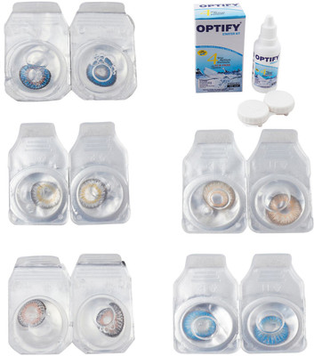 

Optify Combo Pack Monthly Color Contact Lens With Solution Monthly Contact Lens(0, Blue-Natural Grey-Grey-Hazel-Blue Topaz, Pack of 5)