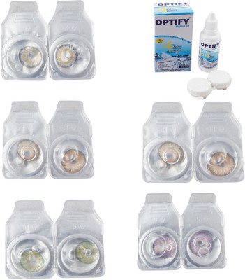 

Optify Combo Pack Monthly Color Contact Lens With Solution Monthly Contact Lens(0, Natural Grey-Gold-Green-Hazel-Violet, Pack of 5)
