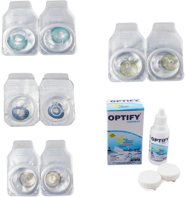 

Optify Combo Pack Monthly Color Contact Lens With Solution Monthly Contact Lens(0, Aqua-Blue-Natural Grey-Green, Pack of 4)