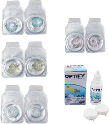 

Optify Combo Pack Monthly Color Contact Lens With Solution Monthly Contact Lens(0, Aqua-Green-Sea Blue-Violet, Pack of 4)