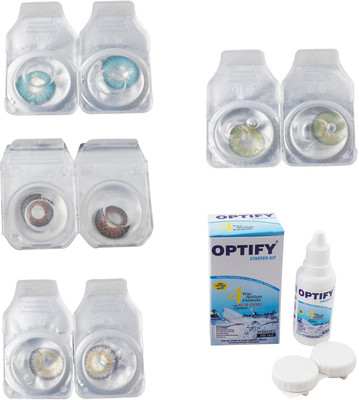 

Optify Combo Pack Monthly Color Contact Lens With Solution Monthly Contact Lens(0, Aqua-Brown-Natural Grey-Green, Pack of 4)