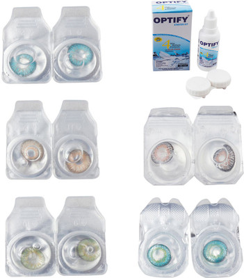 

Optify Combo Pack Monthly Color Contact Lens With Solution Monthly Contact Lens(0, Aqua-Gold-Green-Grey-Green Turquoise, Pack of 5)