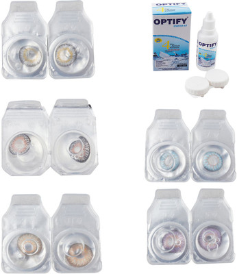 

Optify Combo Pack Monthly Color Contact Lens With Solution Monthly Contact Lens(0, Natural Grey-Grey-Hazel-Sea Blue-Violet, Pack of 5)