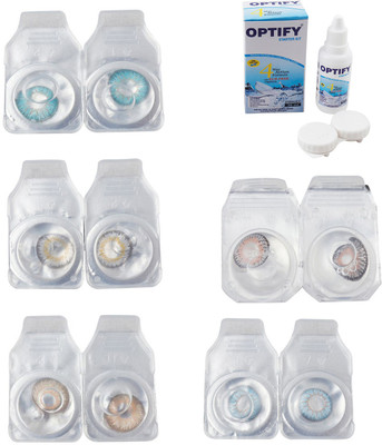 

Optify Combo Pack Monthly Color Contact Lens With Solution Monthly Contact Lens(0, Aqua-Natural Grey-Gold-Grey-Sea Blue, Pack of 5)