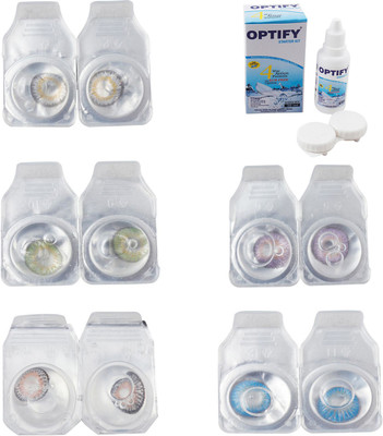 

Optify Combo Pack Monthly Color Contact Lens With Solution Monthly Contact Lens(0, Natural Grey-Green-Grey-Violet-Blue Topaz, Pack of 5)