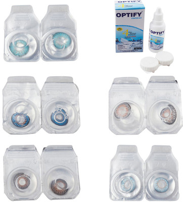 

Optify Combo Pack Monthly Color Contact Lens With Solution Monthly Contact Lens(0, Aqua-Blue-Brown-Grey-Sea Blue, Pack of 5)