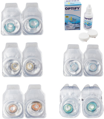 

Optify Combo Pack Monthly Color Contact Lens With Solution Monthly Contact Lens(0, Aqua-Natural Grey-Honey-Sea Blue-Green Turquoise, Pack of 5)