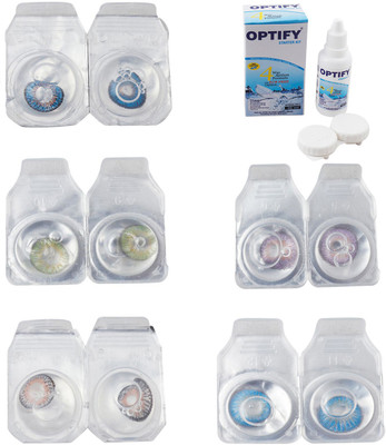 

Optify Combo Pack Monthly Color Contact Lens With Solution Monthly Contact Lens(0, Blue-Green-Grey-Violet-Blue Topaz, Pack of 5)