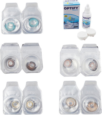 

Optify Combo Pack Monthly Color Contact Lens With Solution Monthly Contact Lens(0, Aqua-Brown-Natural Grey-Grey-Hazel, Pack of 5)