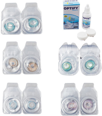 

Optify Combo Pack Monthly Color Contact Lens With Solution Monthly Contact Lens(0, Aqua-Gold-Sea Blue-Green Turquoise-Violet, Pack of 5)