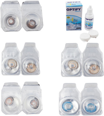 Optify Combo Pack Monthly Color Contact Lens With Solution Monthly Contact Lens(0, Brown-Gold-Grey-Hazel-Blue Topaz, Pack of 5)