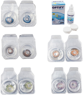 

Optify Combo Pack Monthly Color Contact Lens With Solution Monthly Contact Lens(0, Blue-Brown-Green-Honey-Violet, Pack of 5)