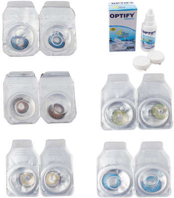 

Optify Combo Pack Monthly Color Contact Lens With Solution Monthly Contact Lens(0, Blue-Brown-Natural Grey-Green-Blue Topaz, Pack of 5)