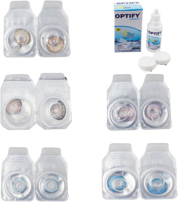 

Optify Combo Pack Monthly Color Contact Lens With Solution Monthly Contact Lens(0, Gold-Grey-Sea Blue-Violet-Blue Topaz, Pack of 5)
