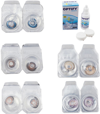 

Optify Combo Pack Monthly Color Contact Lens With Solution Monthly Contact Lens(0, Blue-Brown-Grey-Hazel-Violet, Pack of 5)