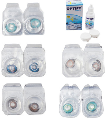 

Optify Combo Pack Monthly Color Contact Lens With Solution Monthly Contact Lens(0, Aqua-Blue-Brown-Grey-Green Turquoise, Pack of 5)