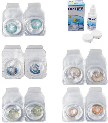 

Optify Combo Pack Monthly Color Contact Lens With Solution Monthly Contact Lens(0, Aqua-Blue-Green-Hazel-Honey, Pack of 5)
