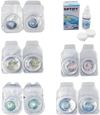 

Optify Combo Pack Monthly Color Contact Lens With Solution Monthly Contact Lens(0, Blue-Green-Green Turquoise-Violet-Blue Topaz, Pack of 5)