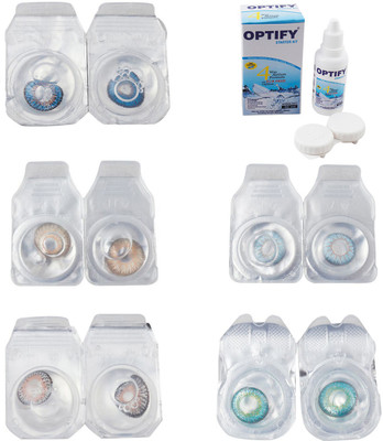 

Optify Combo Pack Monthly Color Contact Lens With Solution Monthly Contact Lens(0, Blue-Gold-Grey-Sea Blue-Green Turquoise, Pack of 5)
