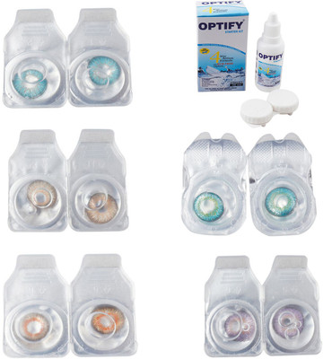

Optify Combo Pack Monthly Color Contact Lens With Solution Monthly Contact Lens(0, Aqua-Gold-Honey-Green Turquoise-Violet, Pack of 5)