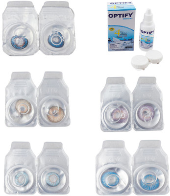 

Optify Combo Pack Monthly Color Contact Lens With Solution Monthly Contact Lens(0, Blue-Gold-Sea Blue-Violet-Blue Topaz, Pack of 5)