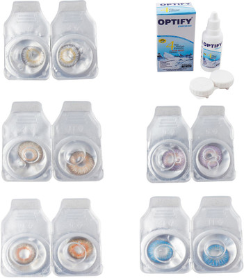

Optify Combo Pack Monthly Color Contact Lens With Solution Monthly Contact Lens(0, Natural Grey-Hazel-Honey-Violet-Blue Topaz, Pack of 5)