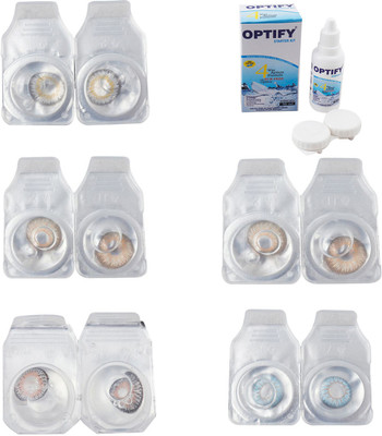 

Optify Combo Pack Monthly Color Contact Lens With Solution Monthly Contact Lens(0, Natural Grey-Gold-Grey-Hazel-Sea Blue, Pack of 5)
