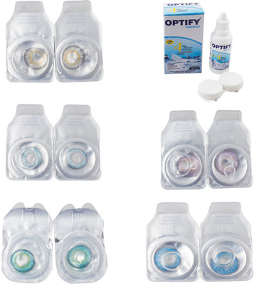

Optify Combo Pack Monthly Color Contact Lens With Solution Monthly Contact Lens(0, Natural Grey-Sea Blue-Green Turquoise-Violet-Blue Topaz, Pack of 5)