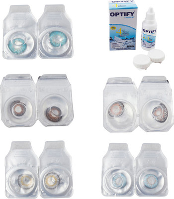 

Optify Combo Pack Monthly Color Contact Lens With Solution Monthly Contact Lens(0, Aqua-Brown-Natural Grey-Grey-Sea Blue, Pack of 5)