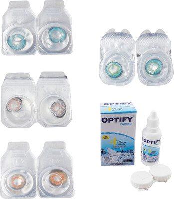 

Optify Combo Pack Monthly Color Contact Lens With Solution Monthly Contact Lens(0, Aqua-Grey-Honey-Green Turquoise, Pack of 4)