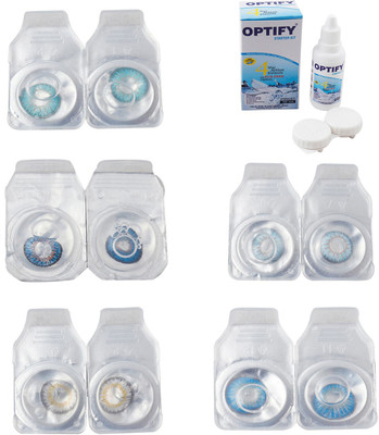

Optify Combo Pack Monthly Color Contact Lens With Solution Monthly Contact Lens(0, Aqua-Blue-Natural Grey-Sea Blue-Blue Topaz, Pack of 5)