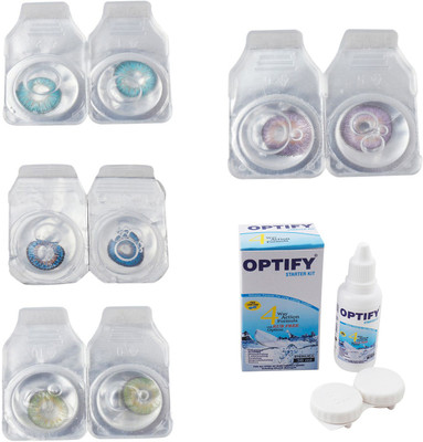 

Optify Combo Pack Monthly Color Contact Lens With Solution Monthly Contact Lens(0, Aqua-Blue-Green-Violet, Pack of 4)
