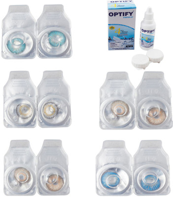 

Optify Combo Pack Monthly Color Contact Lens With Solution Monthly Contact Lens(0, Aqua-Natural Grey-Gold-Hazel-Blue Topaz, Pack of 5)