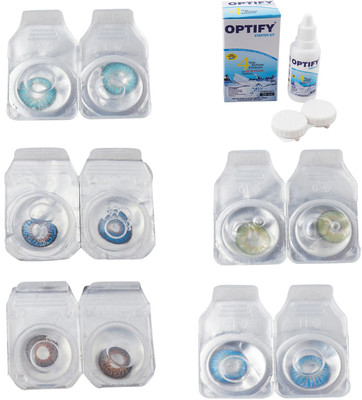 

Optify Combo Pack Monthly Color Contact Lens With Solution Monthly Contact Lens(0, Aqua-Blue-Brown-Green-Blue Topaz, Pack of 5)