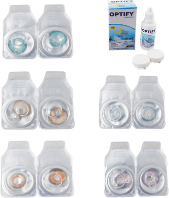 

Optify Combo Pack Monthly Color Contact Lens With Solution Monthly Contact Lens(0, Aqua-Hazel-Honey-Sea Blue-Violet, Pack of 5)