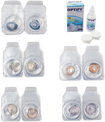 

Optify Combo Pack Monthly Color Contact Lens With Solution Monthly Contact Lens(0, Blue-Natural Grey-Gold-Honey-Violet, Pack of 5)