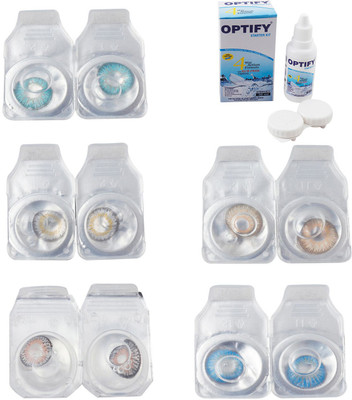 

Optify Combo Pack Monthly Color Contact Lens With Solution Monthly Contact Lens(0, Aqua-Natural Grey-Grey-Hazel-Blue Topaz, Pack of 5)