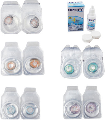 

Optify Combo Pack Monthly Color Contact Lens With Solution Monthly Contact Lens(0, Grey-Honey-Sea Blue-Green Turquoise-Violet, Pack of 5)