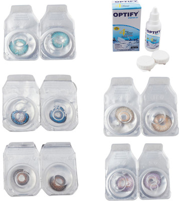 

Optify Combo Pack Monthly Color Contact Lens With Solution Monthly Contact Lens(0, Aqua-Blue-Brown-Hazel-Violet, Pack of 5)