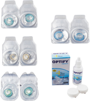 

Optify Combo Pack Monthly Color Contact Lens With Solution Monthly Contact Lens(0, Aqua-Natural Grey-Green Turquoise-Blue Topaz, Pack of 4)