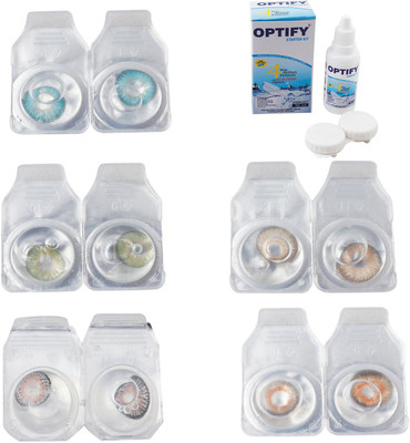 

Optify Combo Pack Monthly Color Contact Lens With Solution Monthly Contact Lens(0, Aqua-Green-Grey-Hazel-Honey, Pack of 5)