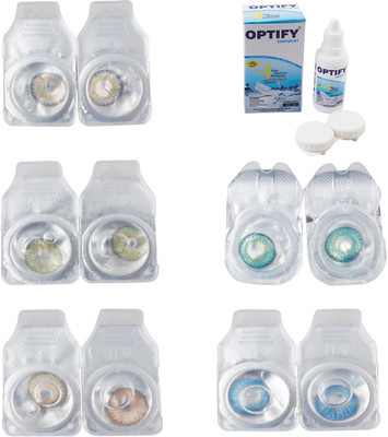 

Optify Combo Pack Monthly Color Contact Lens With Solution Monthly Contact Lens(0, Natural Grey-Green-Hazel-Violet-Blue Topaz, Pack of 5)