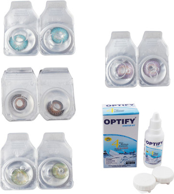 

Optify Combo Pack Monthly Color Contact Lens With Solution Monthly Contact Lens(0, Aqua-Brown-Green-Violet, Pack of 4)