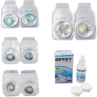 

Optify Combo Pack Monthly Color Contact Lens With Solution Monthly Contact Lens(0, Aqua-Blue-Brown-Natural Grey, Pack of 4)