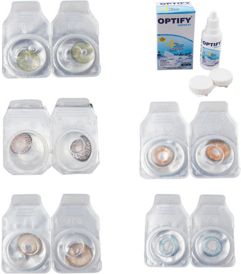 

Optify Combo Pack Monthly Color Contact Lens With Solution Monthly Contact Lens(0, Green-Grey-Hazel-Honey-Sea Blue, Pack of 5)