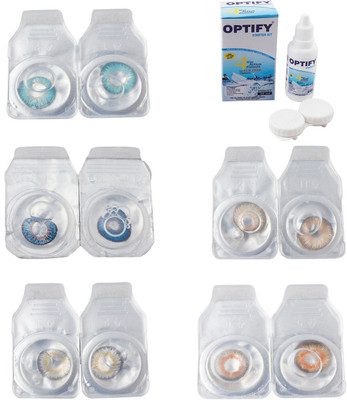 

Optify Combo Pack Monthly Color Contact Lens With Solution Monthly Contact Lens(0, Aqua-Blue-Natural Grey-Gold-Honey, Pack of 5)