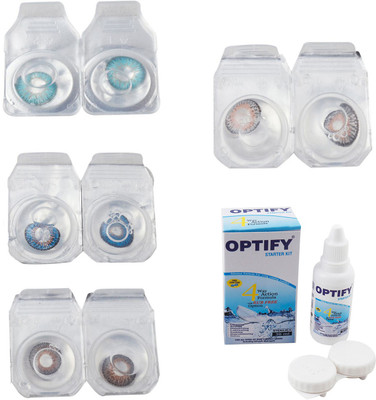 

Optify Combo Pack Monthly Color Contact Lens With Solution Monthly Contact Lens(0, Aqua-Blue-Brown-Grey, Pack of 4)