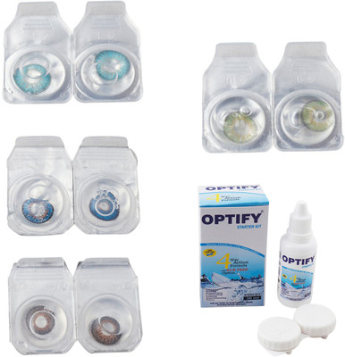 

Optify Combo Pack Monthly Color Contact Lens With Solution Monthly Contact Lens(0, Aqua-Blue-Brown-Green, Pack of 4)