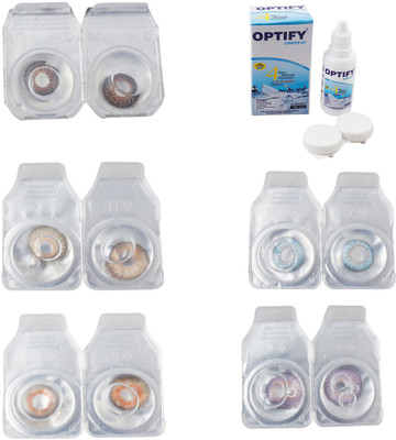 

Optify Combo Pack Monthly Color Contact Lens With Solution Monthly Contact Lens(0, Brown-Hazel-Honey-Sea Blue-Violet, Pack of 5)
